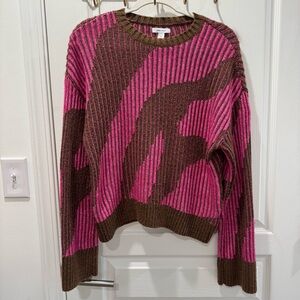 Nine West Pink and Brown Crew Neck Sweater